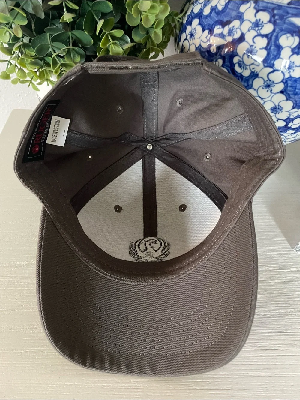 Like New Ruger Adjustable Gray Logo Hat with Velcro strap